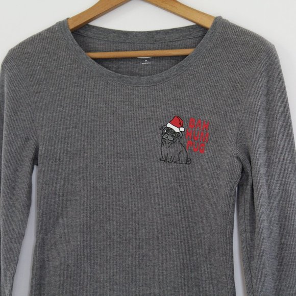Old Navy Gray Thermal Pug Christmas Shirt, Size Medium - Picture 1 of 9